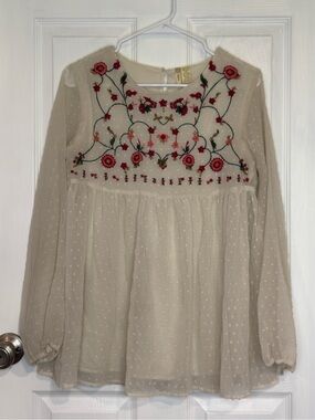 Japna Cream Peasant Blouse with Pink & Green Embroidery
